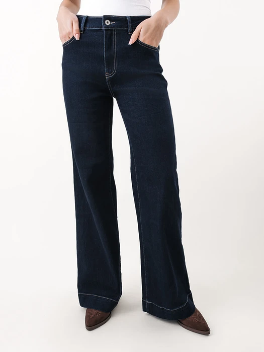CIEMNE JEANSY Z PROSTĄ NOGAWKĄ GRANATOWE