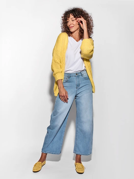 KARDIGAN ZE ŚCIĄGACZEM PRZY MANKIETACH BUTTER YELLOW