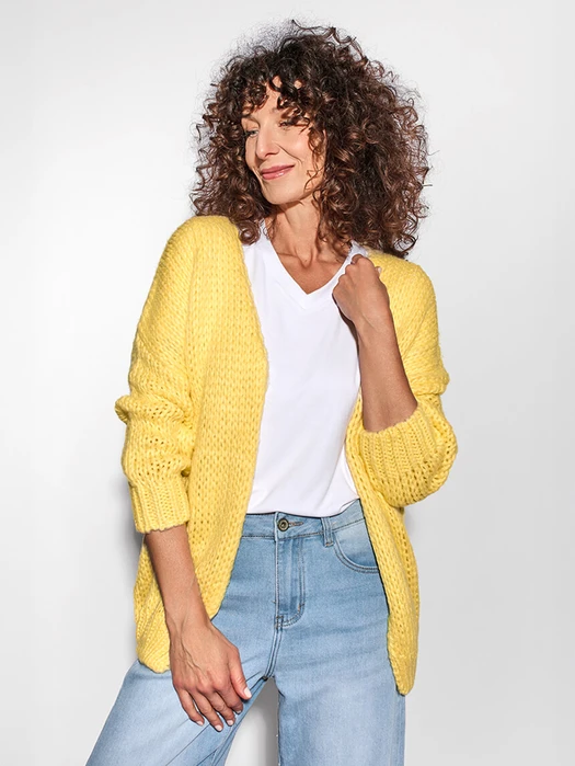 KARDIGAN ZE ŚCIĄGACZEM PRZY MANKIETACH BUTTER YELLOW