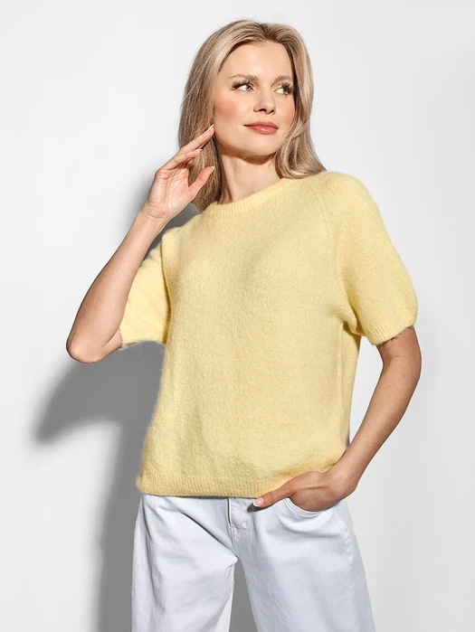 MIĘKKI SWETER BABY ALPACA Z KRÓTKIM RĘKAWEM BUTTER YELLOW