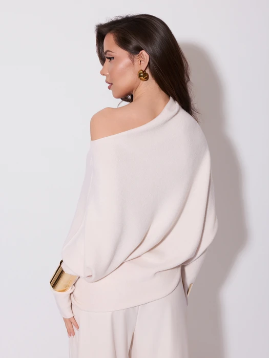 SWETER ASYMETRYCZNY KOPNIĘTY BIAŁY