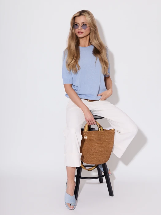 SWETER DZIANINOWY Z KRÓTKIM RĘKAWEM BABY BLUE