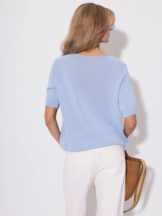 SWETER DZIANINOWY Z KRÓTKIM RĘKAWEM BABY BLUE