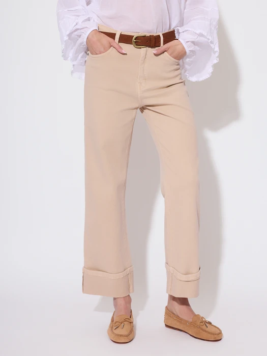 JEANSY Z MANKIETEM BEŻOWE