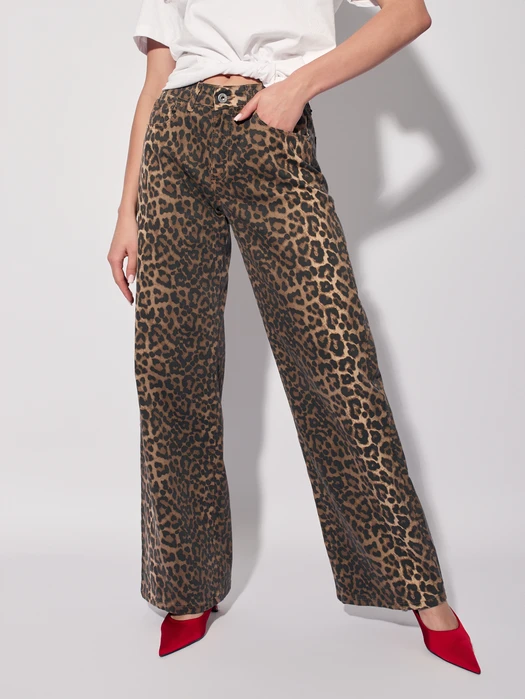 JEANSY Z SZEROKĄ NOGAWKĄ PRINT PANTERA