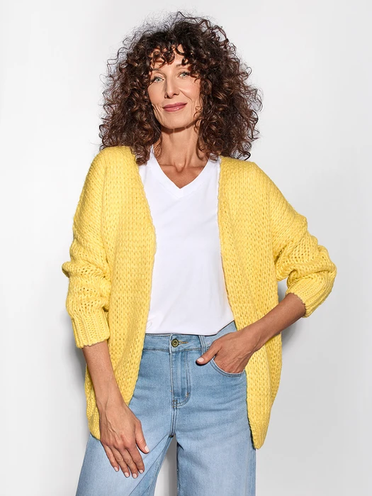 KARDIGAN ZE ŚCIĄGACZEM PRZY MANKIETACH BUTTER YELLOW