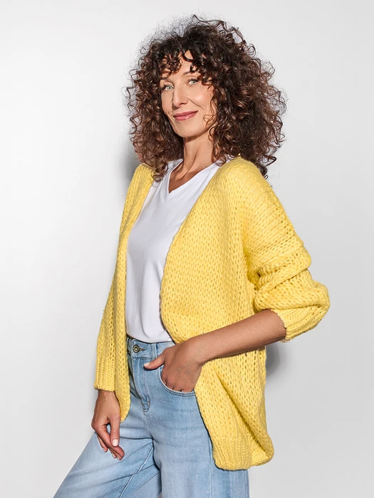 KARDIGAN ZE ŚCIĄGACZEM PRZY MANKIETACH BUTTER YELLOW