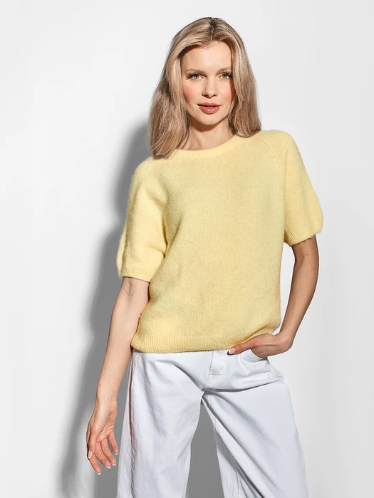 MIĘKKI SWETER BABY ALPACA Z KRÓTKIM RĘKAWEM BUTTER YELLOW