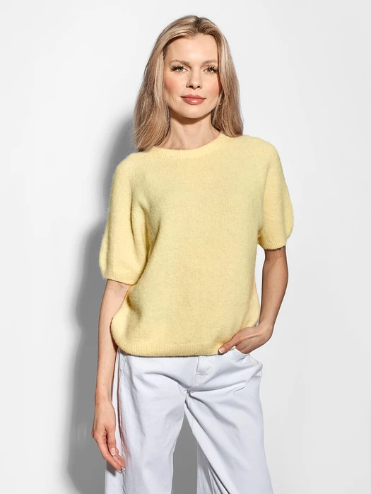 MIĘKKI SWETER BABY ALPACA Z KRÓTKIM RĘKAWEM BUTTER YELLOW