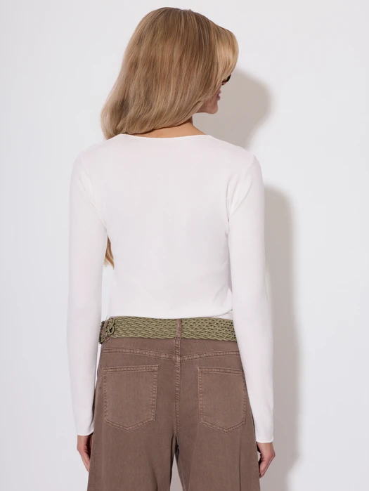 SWETER DOPASOWANY Z DEKOLTEM V BIAŁY VISCOSE COMFORT