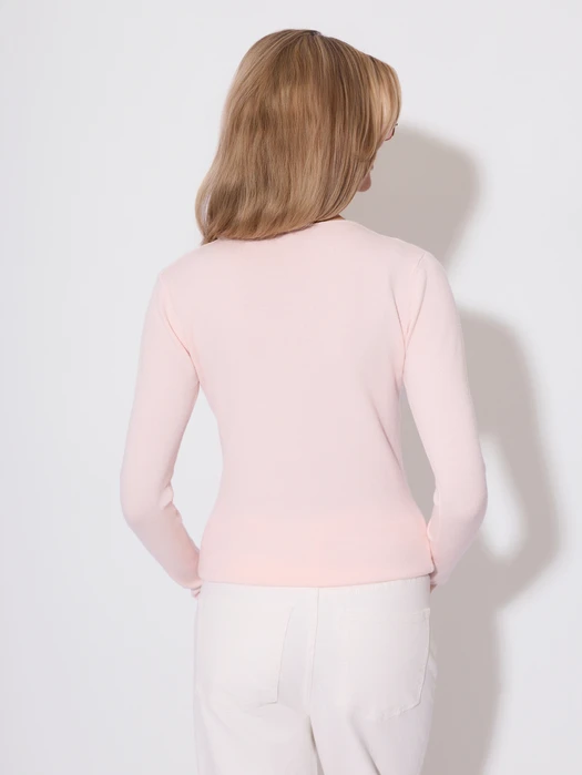 SWETER DOPASOWANY Z DEKOLTEM V PUDROWY VISCOSE COMFORT