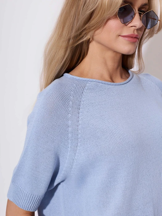 SWETER DZIANINOWY Z KRÓTKIM RĘKAWEM BABY BLUE