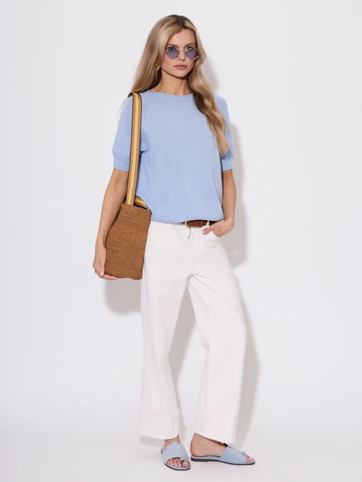 SWETER DZIANINOWY Z KRÓTKIM RĘKAWEM BABY BLUE