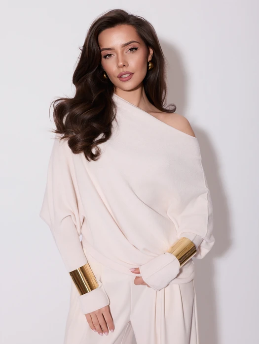 SWETER ASYMETRYCZNY KOPNIĘTY BIAŁY