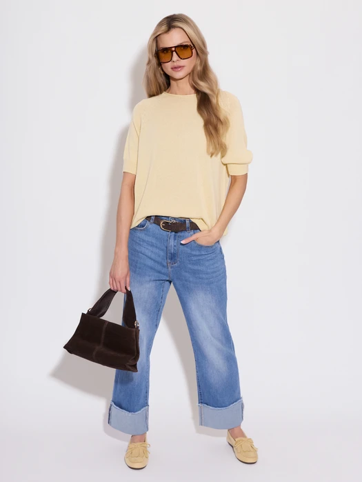 SWETER DZIANINOWY Z KRÓTKIM RĘKAWEM BUTTER YELLOW