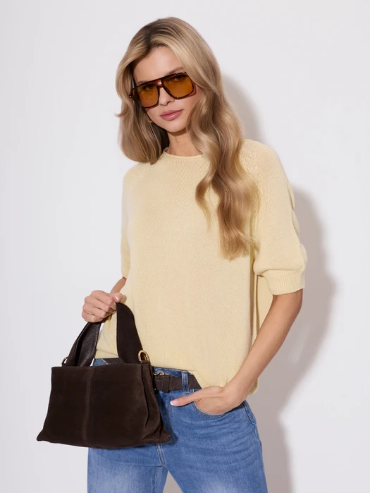 SWETER DZIANINOWY Z KRÓTKIM RĘKAWEM BUTTER YELLOW