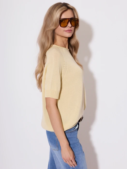 SWETER DZIANINOWY Z KRÓTKIM RĘKAWEM BUTTER YELLOW