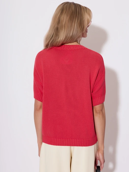 SWETER Z KRÓTKIM RĘKAWEM I ŚCIĄGACZEM MALINOWY