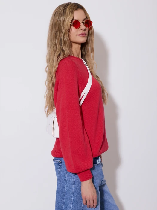 SWETER GŁADKI Z OKRĄGŁYM DEKOLTEM RED