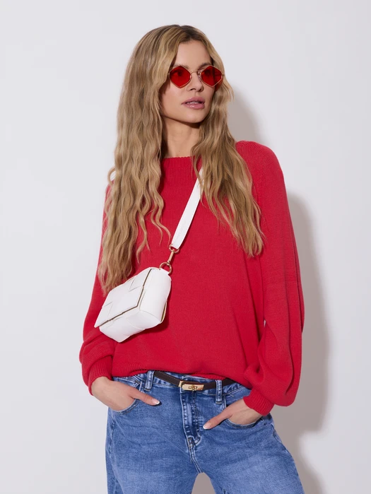 SWETER GŁADKI Z OKRĄGŁYM DEKOLTEM RED