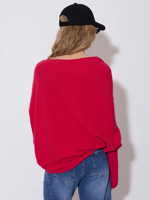 SWETER ASYMETRYCZNY KOPNIĘTY MALINOWY