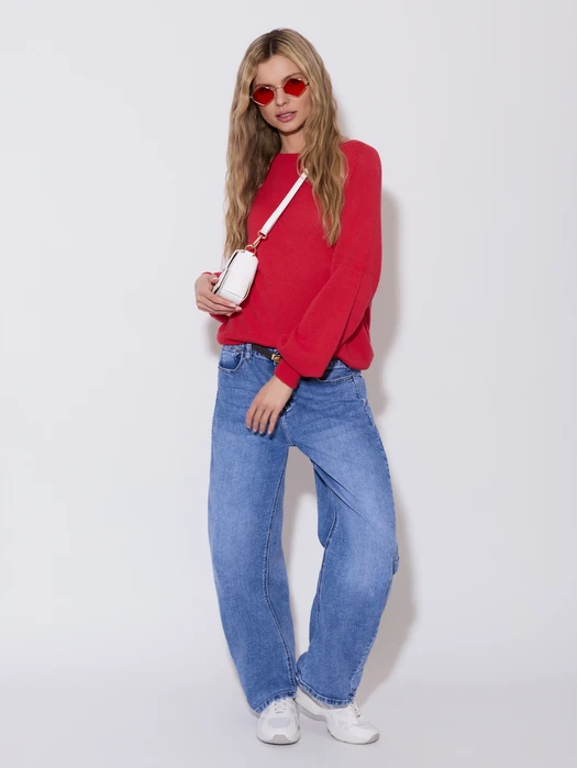 SWETER GŁADKI Z OKRĄGŁYM DEKOLTEM RED