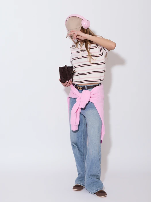 SWETER Z KRÓTKIM RĘKAWEM I KOŁNIERZYKIEM ECRU